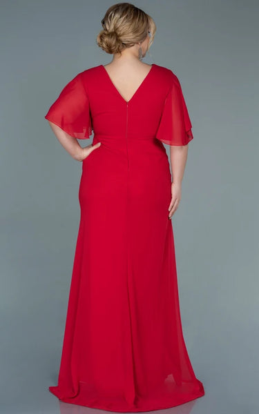 Empire Chiffon V-neck Bat Sleeve Empire Ruched Plus Size Mother of Bride Dress