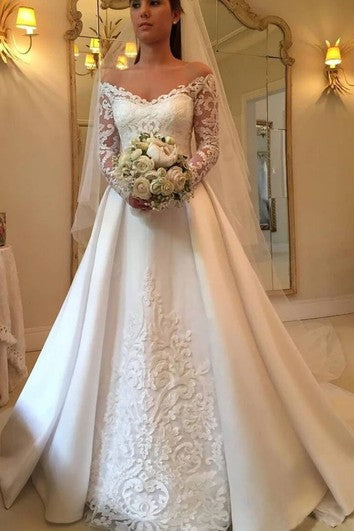 Vestido de novia de satén fuera del hombro moderno con apliques