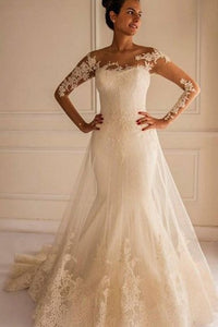 Chic Lace Appliques Mermaid Tulle Wedding Dress Court Train