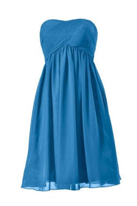 Strapless Asymmetrical Ruched Bodice Knee-length Pleated Chiffon Dress