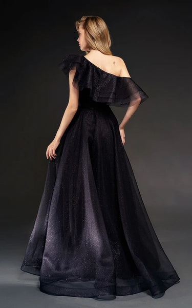 Asymmetrical Off-the-shoulder Black A-line Formal Dress