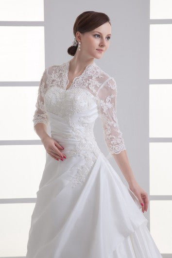 Alluring Ball Gown Sleeve Taffeta High Neck Wedding Dresses