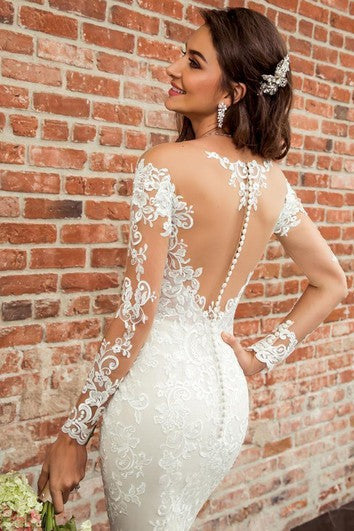 Sexy Bateau Mermaid Longitud de la cancha Train 3/4 de longitud Vestido de novia con apliques