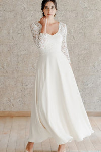 Casual Lace A Line Ankle-length 3/4 Length Sleeve Queen Anne Wedding Dress