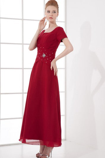 Flattering Square Beaded Ankle Length a Line Chiffon Mother of the Bride Dresses