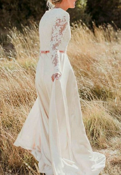 Elegante vaina de vaina de manga larga de manga y vestido de novia de satén