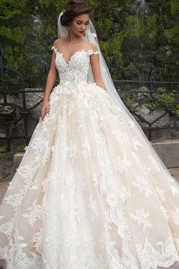 Ball Gown Mini Jewel Bell Illusion Beading Appliques Flower Illusion Flower Chapel Train Button Illusion Tulle Lace Dress