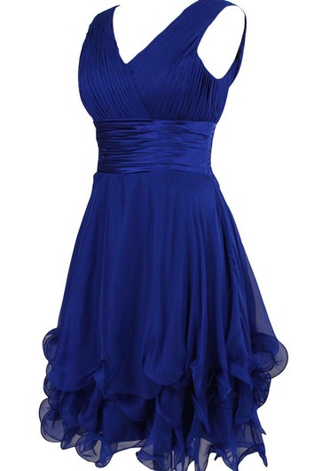 Sleeveless V-neck A-line Dress With Ruffles