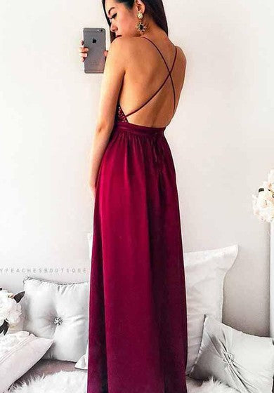 Chiffon Floor-length A Line Sleeveless Casual Prom Dress with Sequins