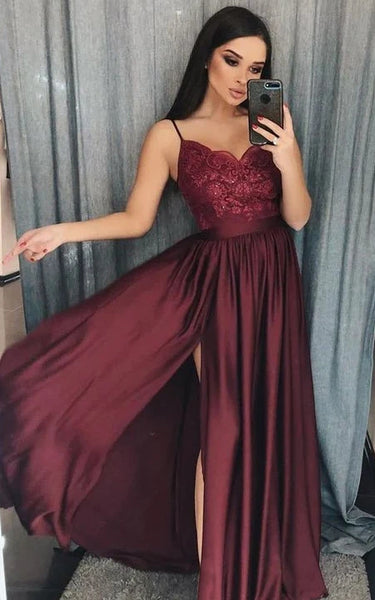 Sexy Spaghetti Front Split Party Empire Applique Prom Dress