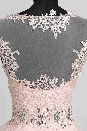 A-Line Sleeveless Short Mini Illusion Adorable Lace Dress with Appliques Lace Sequins