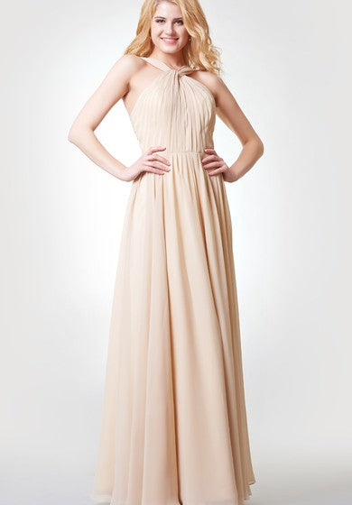 A-line Pleated Long Chiffon Dress With Straps and Sash