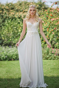 Chiffon Lace Weddig Dress With Beading Flower Lace-Up Back