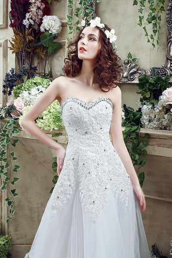 Glamorous Sequined Lace Tulle Wedding Dress Court Train Lace-up