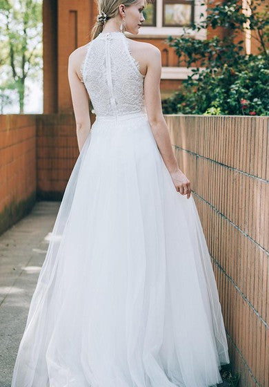 Lace Tulle Floor-length A Line Sleeveless Elegant Ethereal Wedding Dress