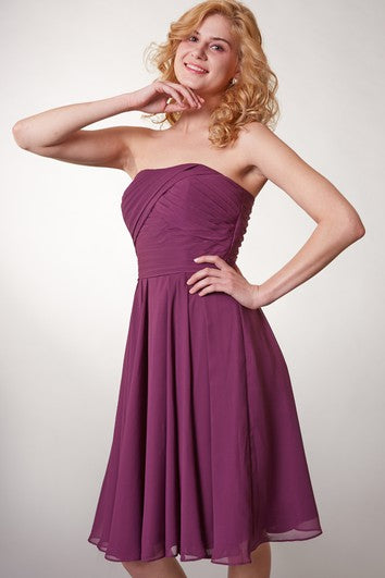 A-line Style Strapless Short Chiffon Dress