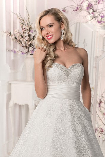 Crystal Detailing Lace Lace-up A Line Dress