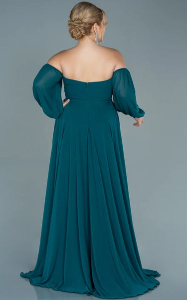 Off-the-shoulder Sweetheart Empire Plus Size Chiffon Front Split Evning Dress