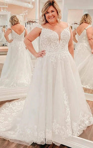 Queen Anne Lace Plus Size Notched Empire A-line Low-v Back Wedding Dress