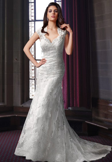 Floor Length Lace Wedding Dress With Keyhole Back