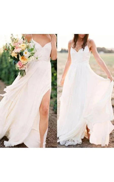 Spaghetti Front Split Chiffon Sexy Summer Wedding Dress