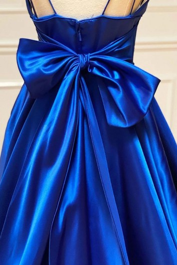 Romantic Sleeveless Floor-length A Line Satin Straps Formal Dress with Bow