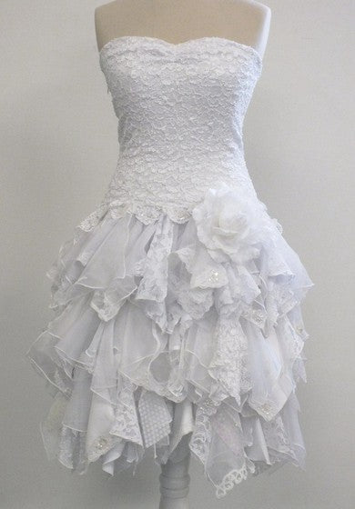 Short A-Line Strapless Lace Dress With Ruffles and Matching Jacket