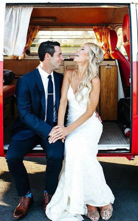 Spaghetti neformální plážové krajkové pouzdrové šaty bez zad letní svatební šaty