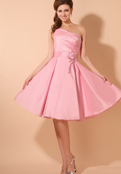 Taffeta Strapless Short Dress With Ruching Top and Flower