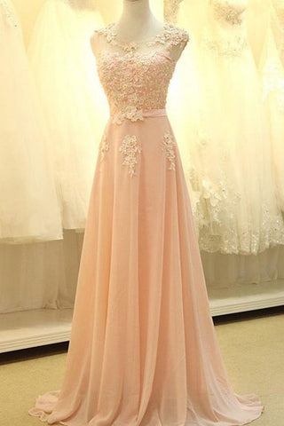 A-line Long Sleeveless Chiffon Dress with Lace Appliques