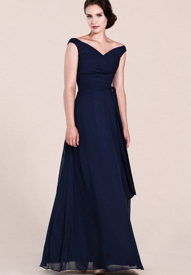 Off-shoulder A-line Chiffon Gown With V-back