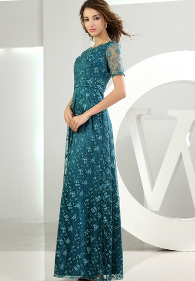 Vyšívané dlouhé šaty s krátkým rukávem a průhledným topem