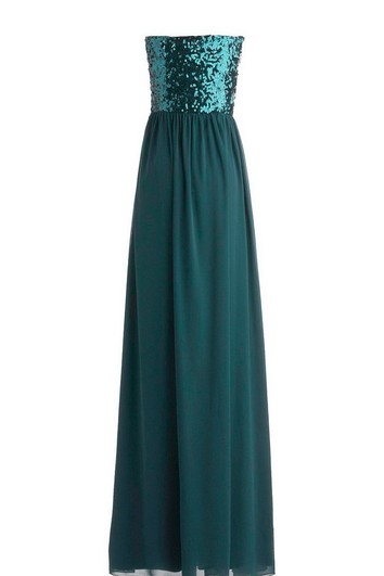 Sweetheart Pleated Chiffon Dress With Sequins