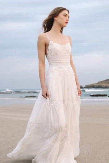 Spaghetti Sleeveless Chiffon Beach Boho Wedding Dress