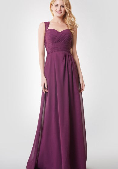 A-line Ruched Long Chiffon Dress With Key-hole