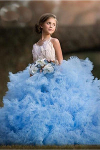 Tulle Spaghetti Cross Back Sash Bow Ball Gown Flower Girl Dress