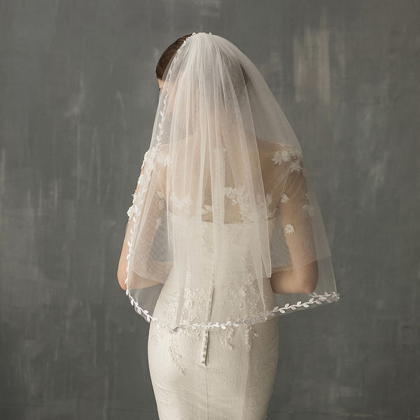 Forest Style Two Tier Elbow Veil with Leaf Edge