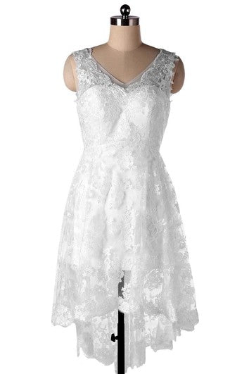 A-Line V-Neck Backless Chiffon Lace Weddig Dress