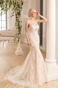 Mermaid Long Sweetheart Sleeveless Backless Lace Tulle Dress With Appliques And Broach