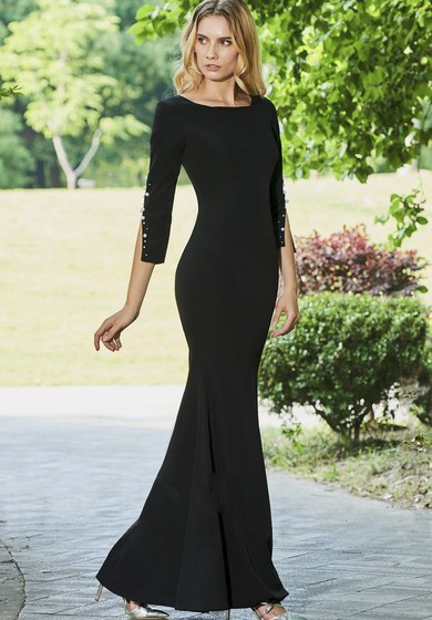 Modern Mermaid Pearls Bateau Spandex Floor-length 3/4 Sleeve Dress