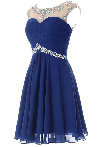 Šifonové šaty s krátkými rukávy, korálkováním a průstřihem na zádech