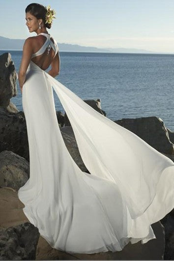 Vestido de boda de la playa de chifón en v-cuello de la bandeja