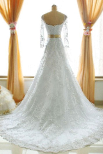 Mořská panna dlouhé šaty s dlouhým rukávem, korzetovým zadním dílem a krajkou