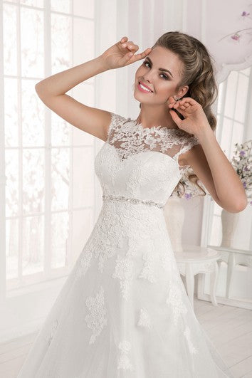 Crystal Detailing Cap Sleeve Heart Back Applique Dress