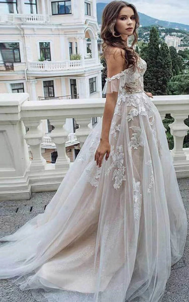 Sweetheart Off-the-shoulder Appliqued Ethreal A-line Wedding Dress