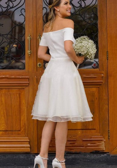 Satin Organza Knee-length A Line Sleeveless Vintage Wedding Dress with Pleats