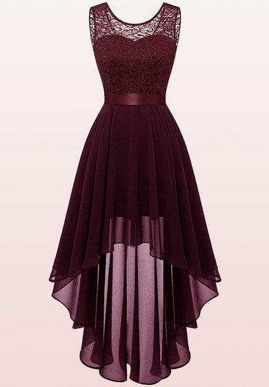 Bateau A Line Sleeveless High-Low Chiffon Bridesmaid Dress With Sash/Ribbon