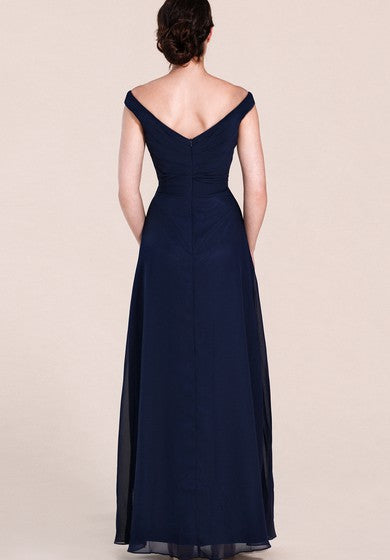 Off-shoulder A-line Chiffon Gown With V-back